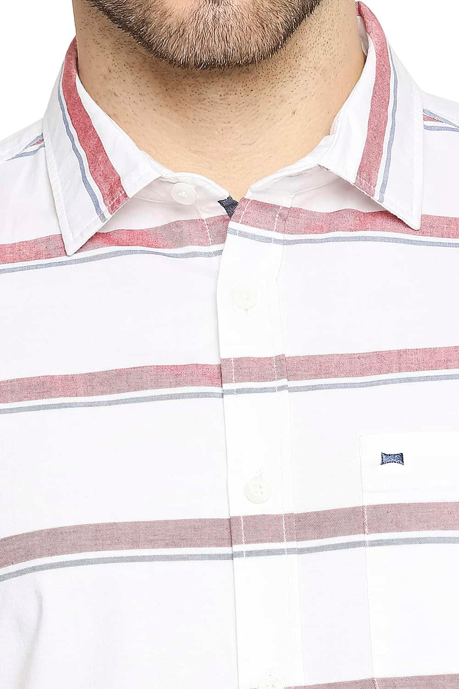 BASICS SLIM FIT RACING RED OXFORD HORIZONTAL STRIPE SHIRT