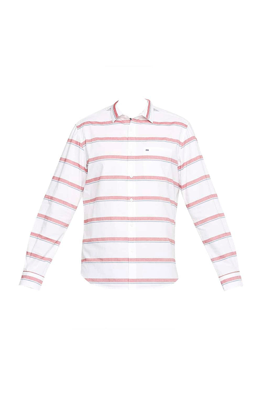 BASICS SLIM FIT RACING RED OXFORD HORIZONTAL STRIPE SHIRT