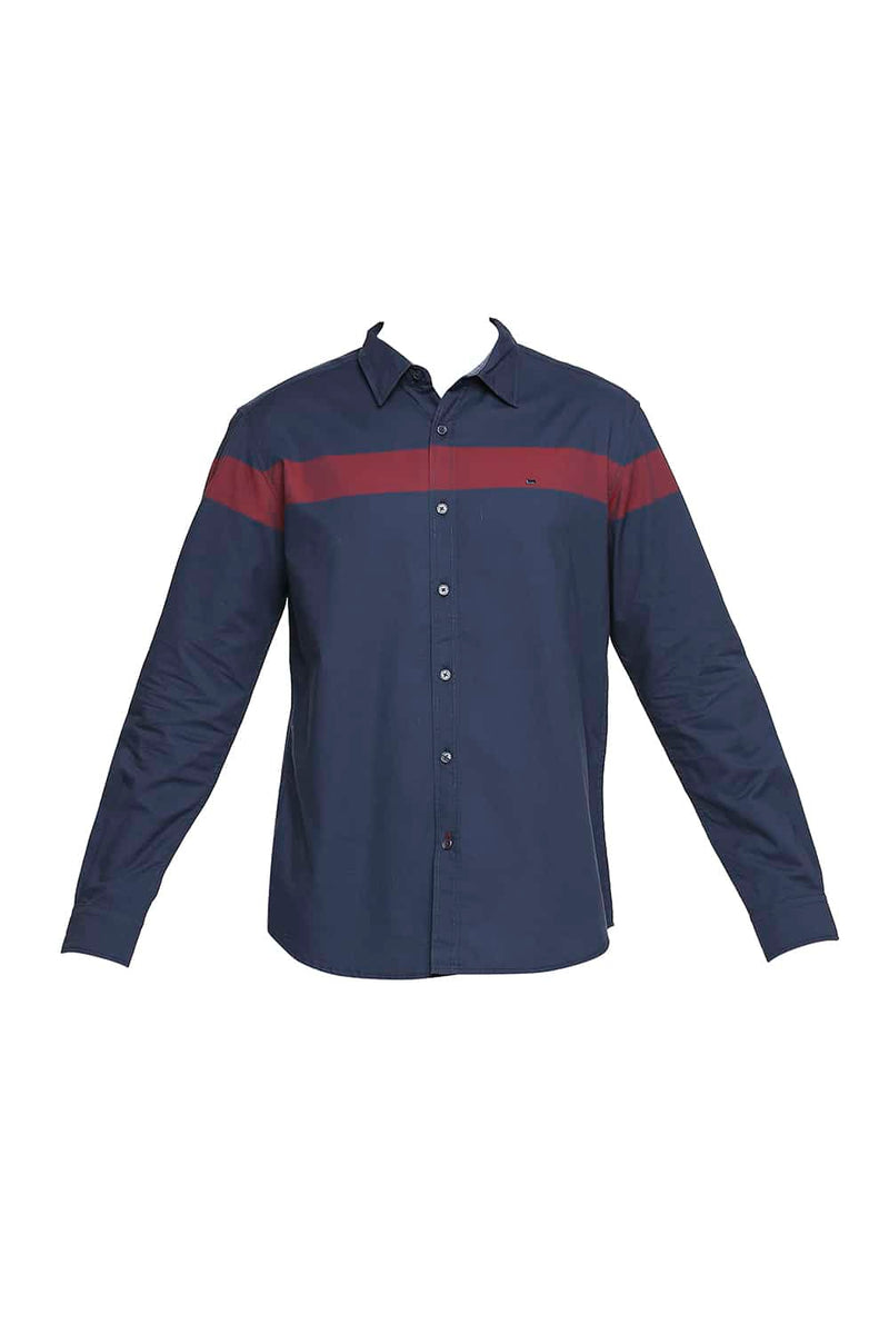 BASICS SLIM FIT OXFORD ENG HORIZONTAL STRIPE SHIRT