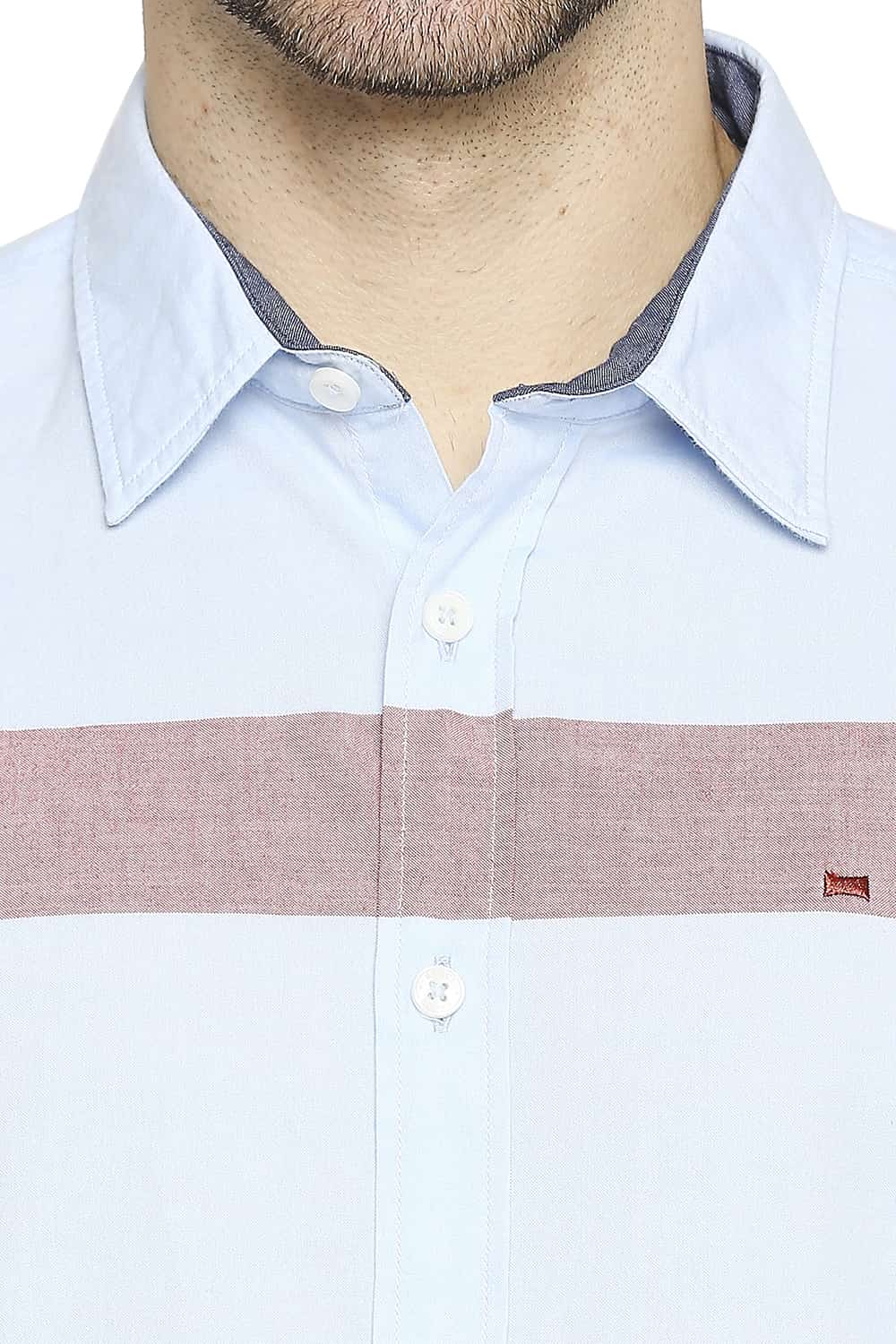 BASICS SLIM FIT OXFORD ENG HORIZONTAL STRIPE SHIRT