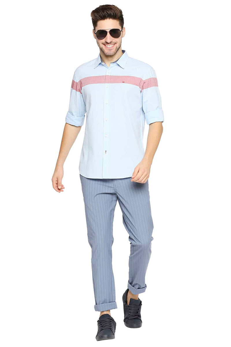 BASICS SLIM FIT OXFORD ENG HORIZONTAL STRIPE SHIRT