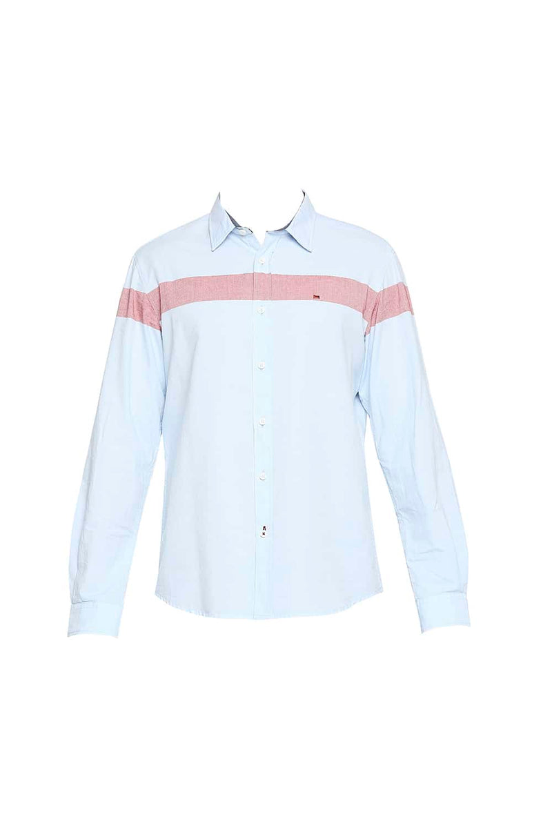 BASICS SLIM FIT OXFORD ENG HORIZONTAL STRIPE SHIRT