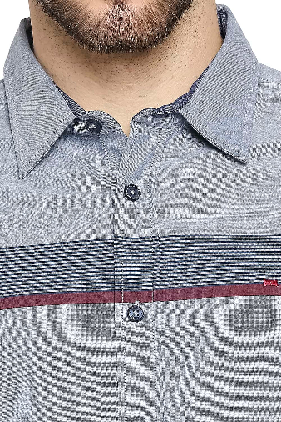 BASICS SLIM FIT INFINITY BLUE OXFORD ENG HORIZONTAL STRIPE SHIRT