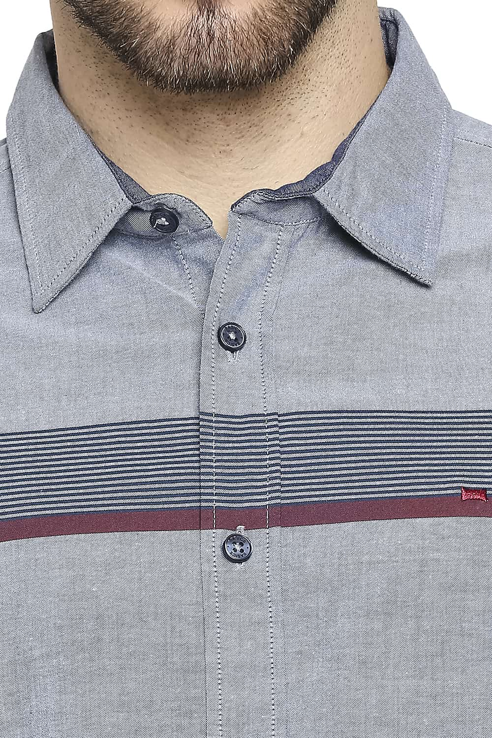 BASICS SLIM FIT OXFORD ENG HORIZONTAL STRIPE SHIRT