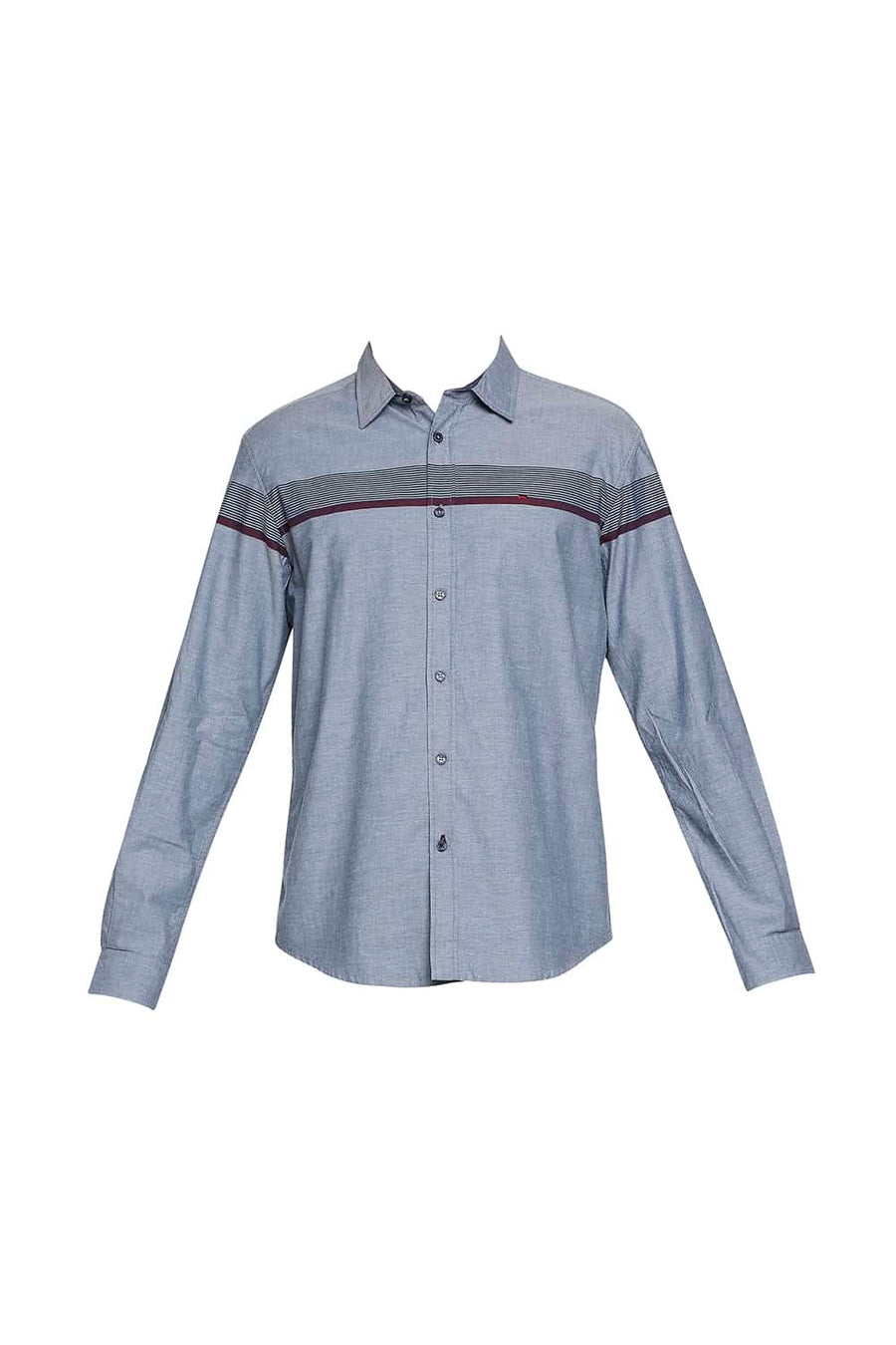 BASICS SLIM FIT INFINITY BLUE OXFORD ENG HORIZONTAL STRIPE SHIRT