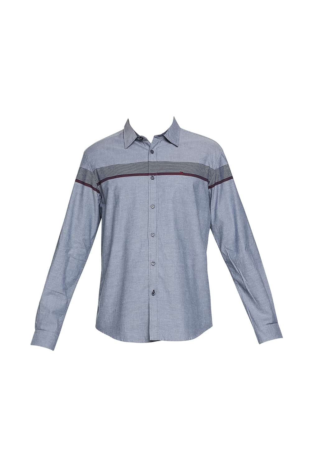 BASICS SLIM FIT OXFORD ENG HORIZONTAL STRIPE SHIRT