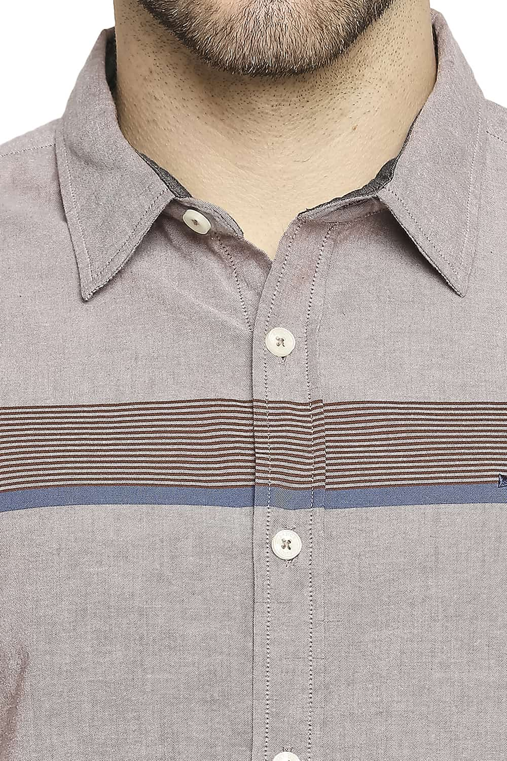 BASICS SLIM FIT OXFORD ENG HORIZONTAL STRIPE SHIRT