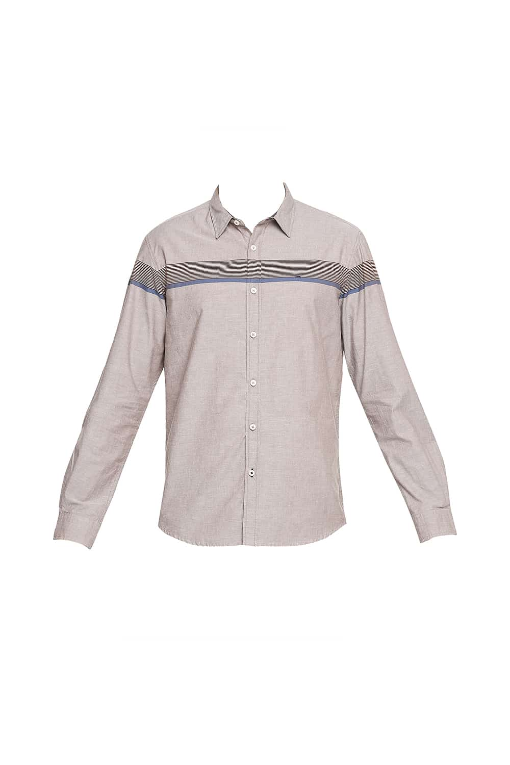 BASICS SLIM FIT OXFORD ENG HORIZONTAL STRIPE SHIRT