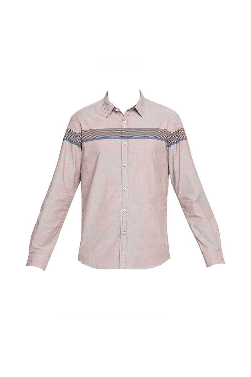 BASICS SLIM FIT OXFORD ENG HORIZONTAL STRIPE SHIRT