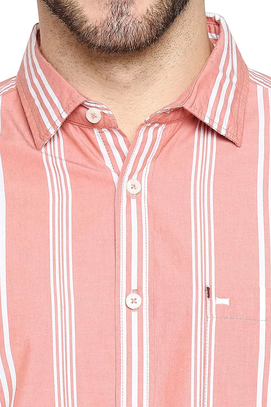 BASICS SLIM FIT CORAL ORANGE STRIPE SHIRT