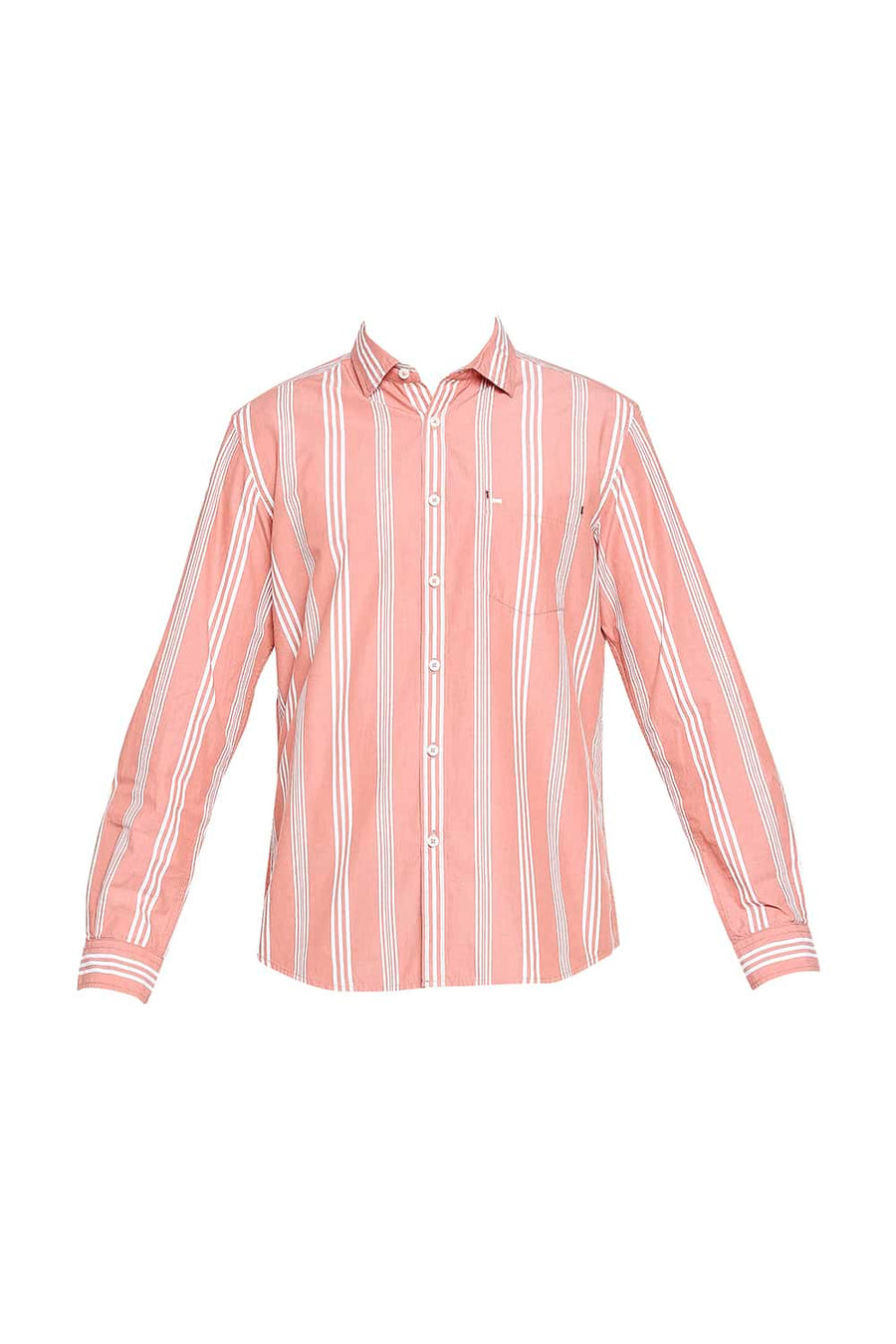 BASICS SLIM FIT CORAL ORANGE STRIPE SHIRT