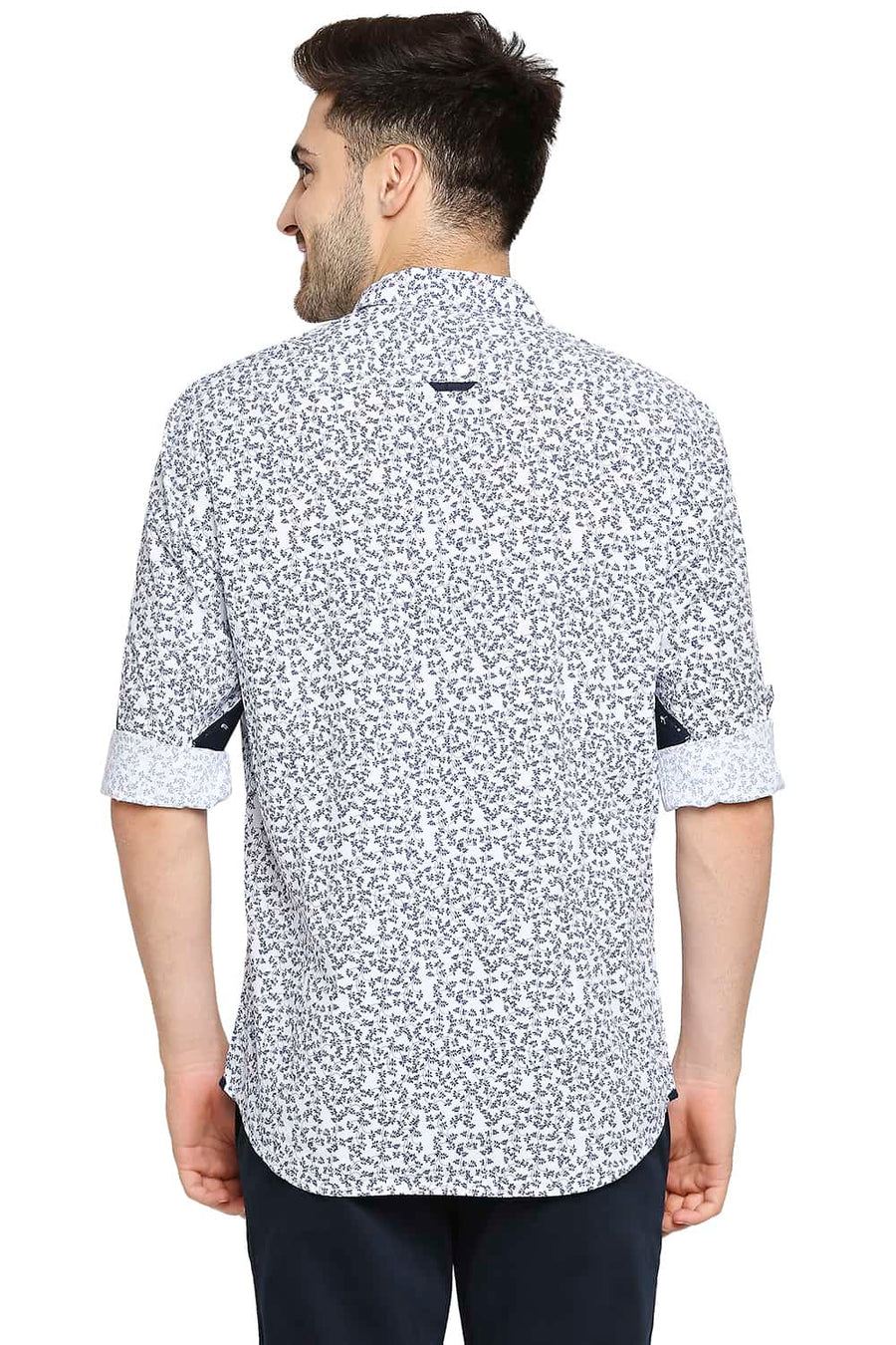 BASICS SLIM FIT TWILIGHT NAVY POPLIN PRINTED SHIRT