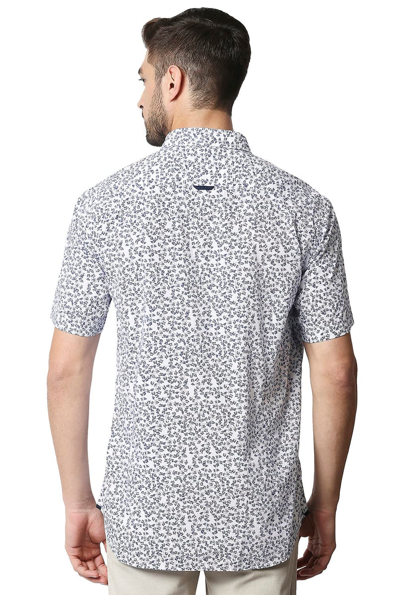 BASICS SLIM FIT POPLIN PRINTED HALFSLEEVES SHIRT