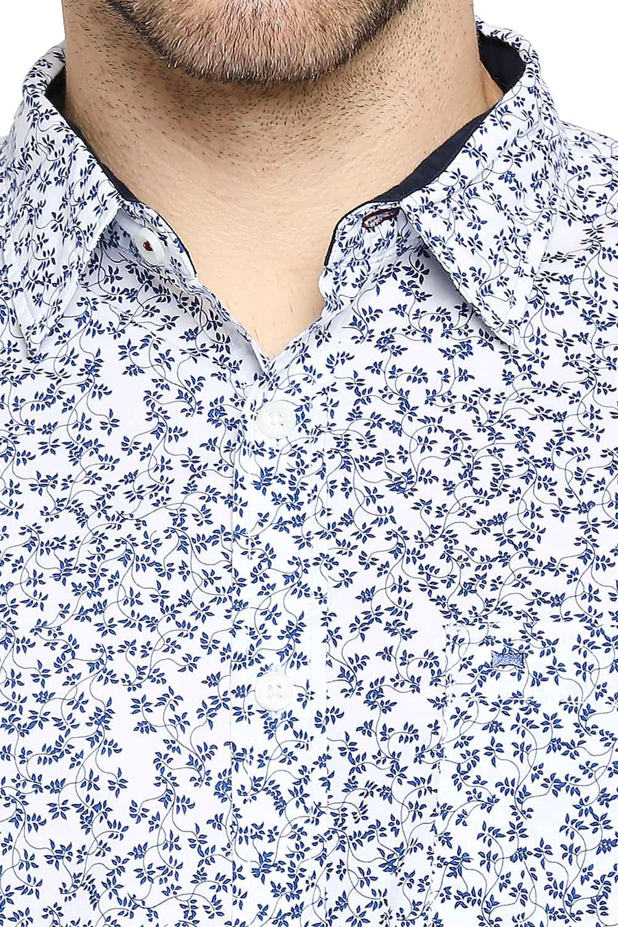 BASICS SLIM FIT TWILIGHT NAVY POPLIN PRINTED SHIRT