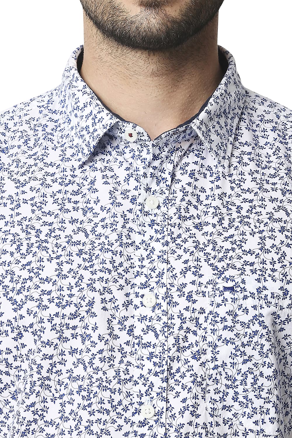 BASICS SLIM FIT POPLIN PRINTED HALFSLEEVES SHIRT