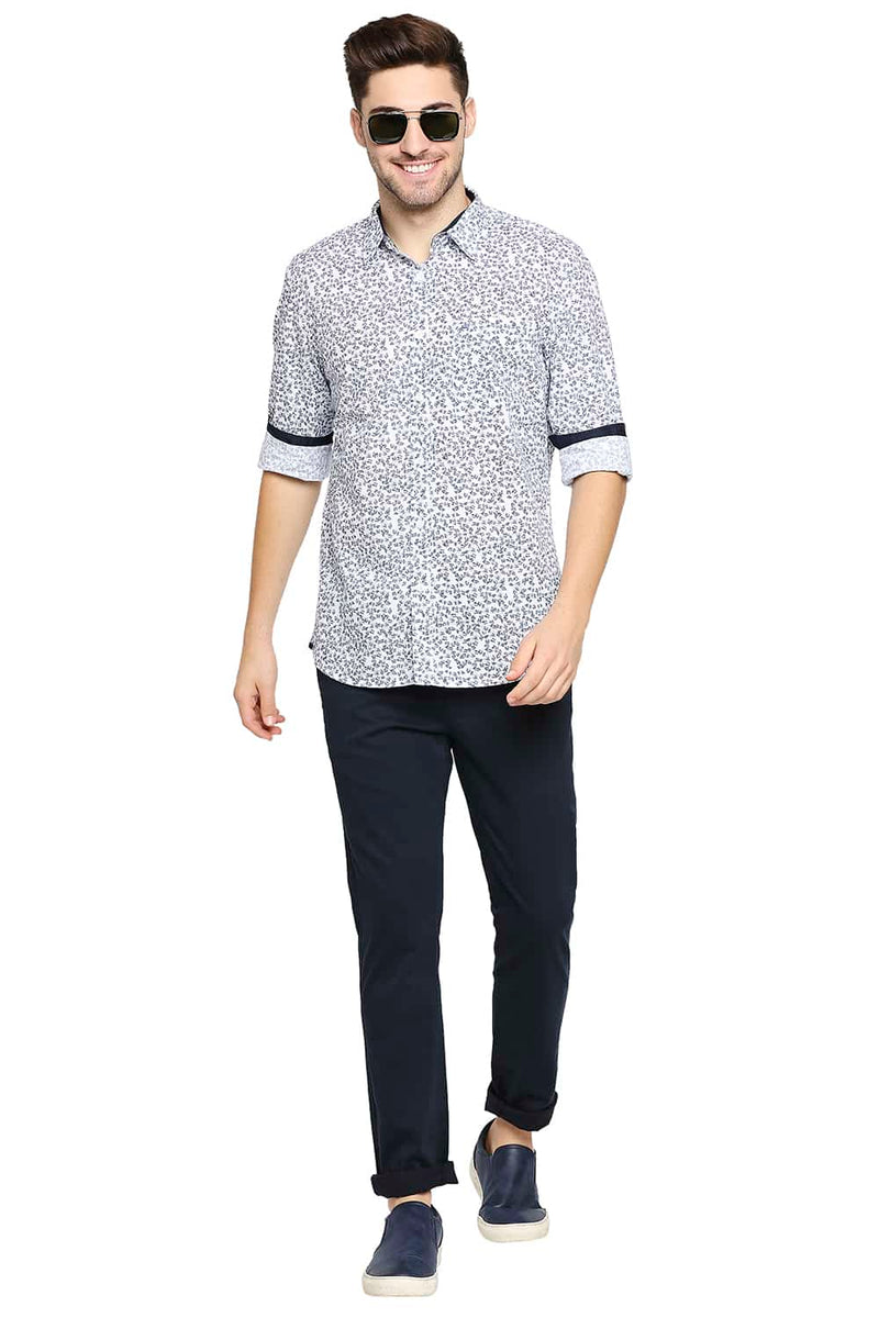 BASICS SLIM FIT POPLIN PRINTED SHIRT