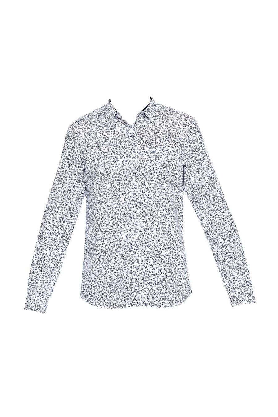 BASICS SLIM FIT TWILIGHT NAVY POPLIN PRINTED SHIRT
