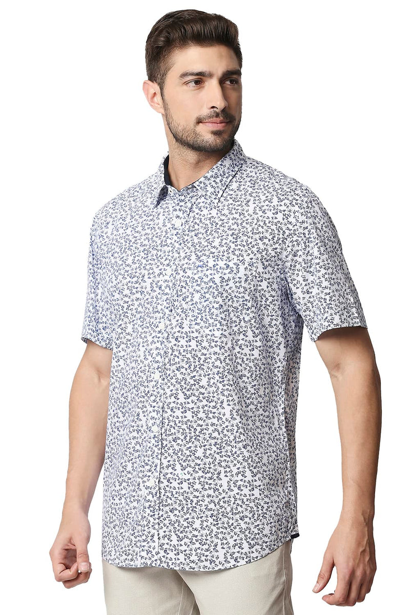 BASICS SLIM FIT POPLIN PRINTED HALFSLEEVES SHIRT