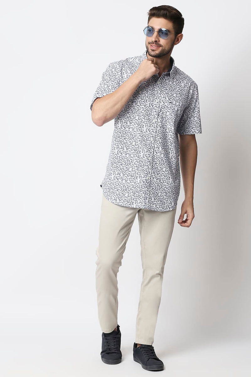 Slim Fit Poplin Printed Halfsleeves Shirt