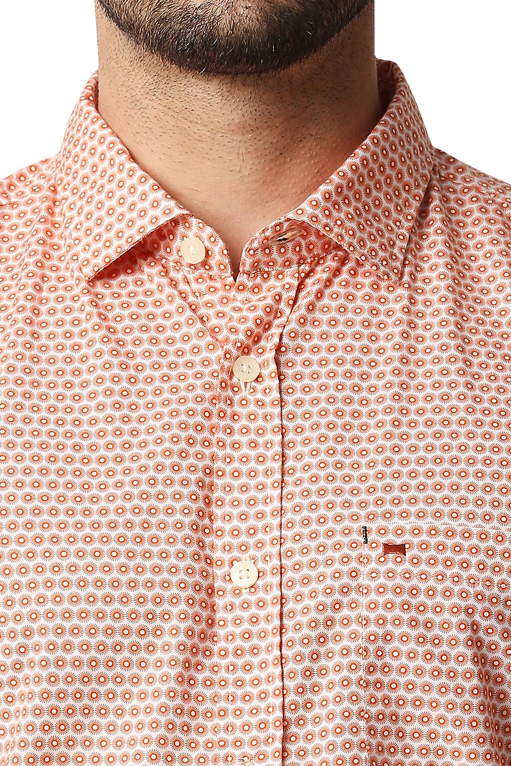 BASICS SLIM FIT POPLIN PRINTED HALFSLEEVES SHIRT