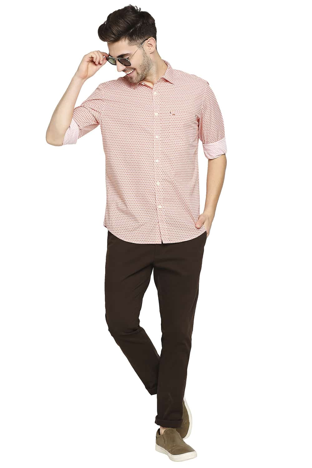 BASICS SLIM FIT POPLIN PRINTED SHIRT