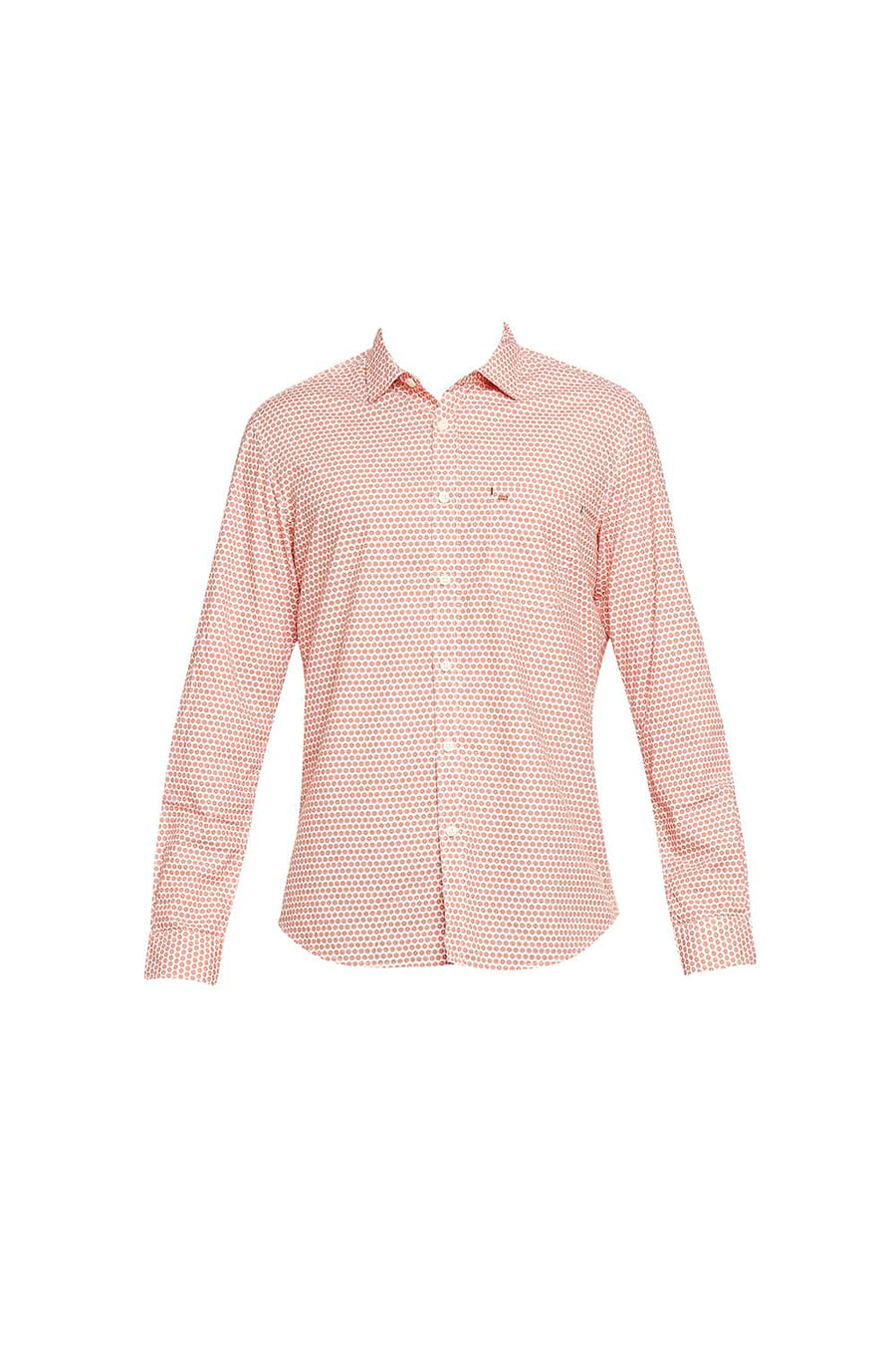 BASICS SLIM FIT FLAMINGO ORANGE POPLIN PRINTED SHIRT