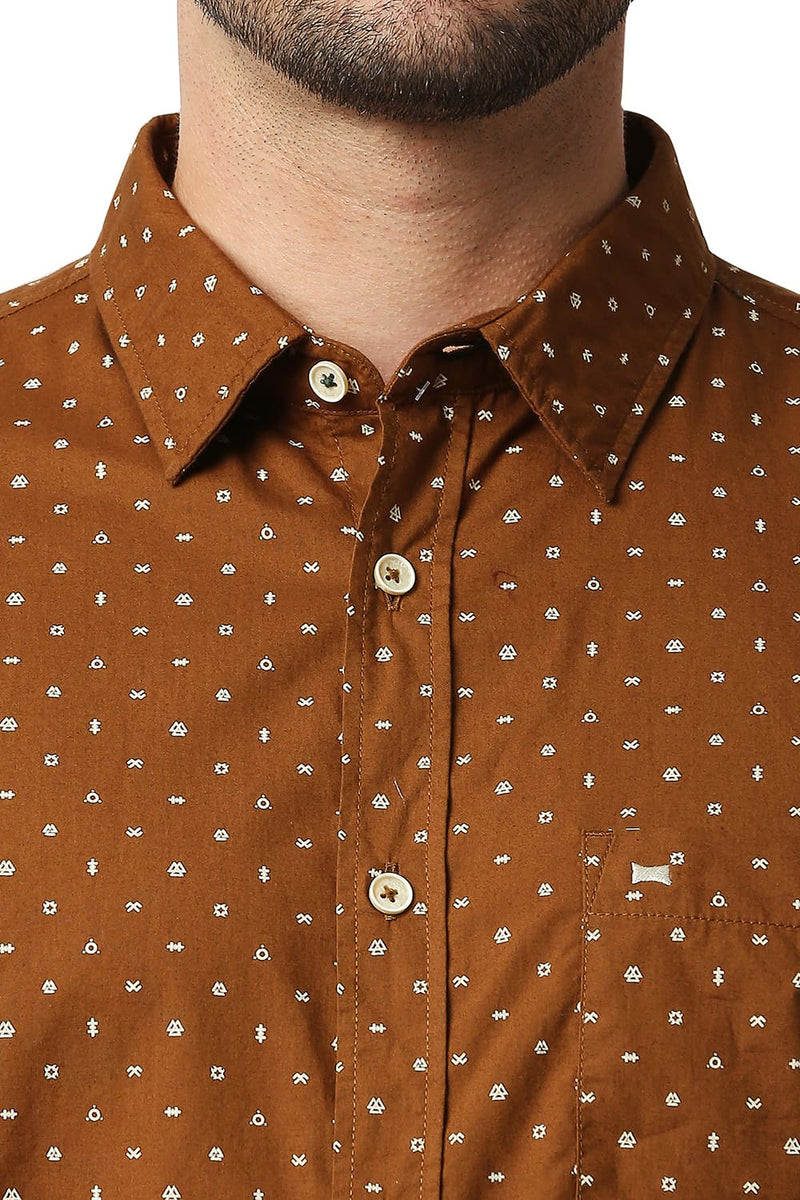 BASICS SLIM FIT POPLIN PRINTED HALFSLEEVES SHIRT