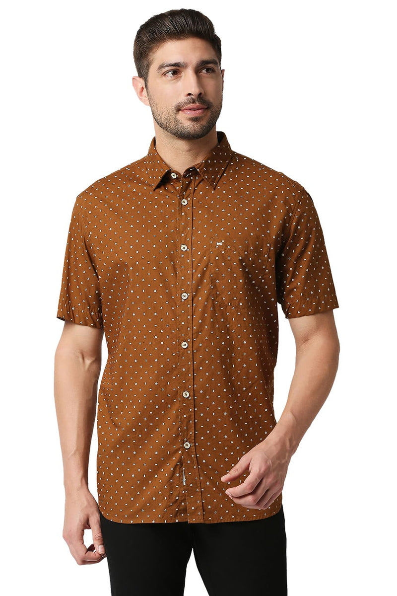 BASICS SLIM FIT POPLIN PRINTED SHIRT