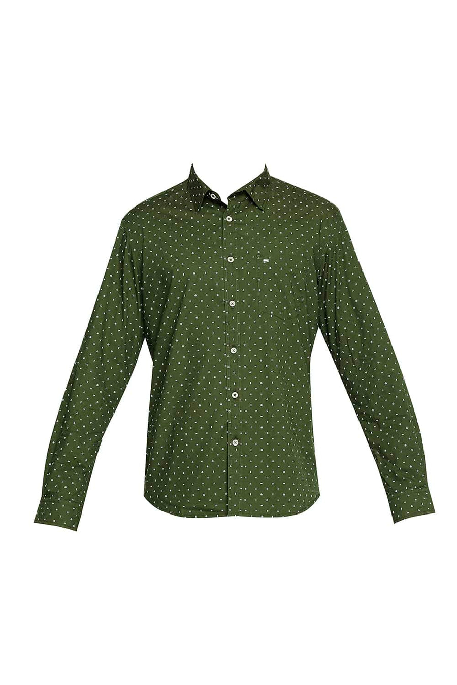 BASICS SLIM FIT CHIVE OLIVE POPLIN PRINTED SHIRT