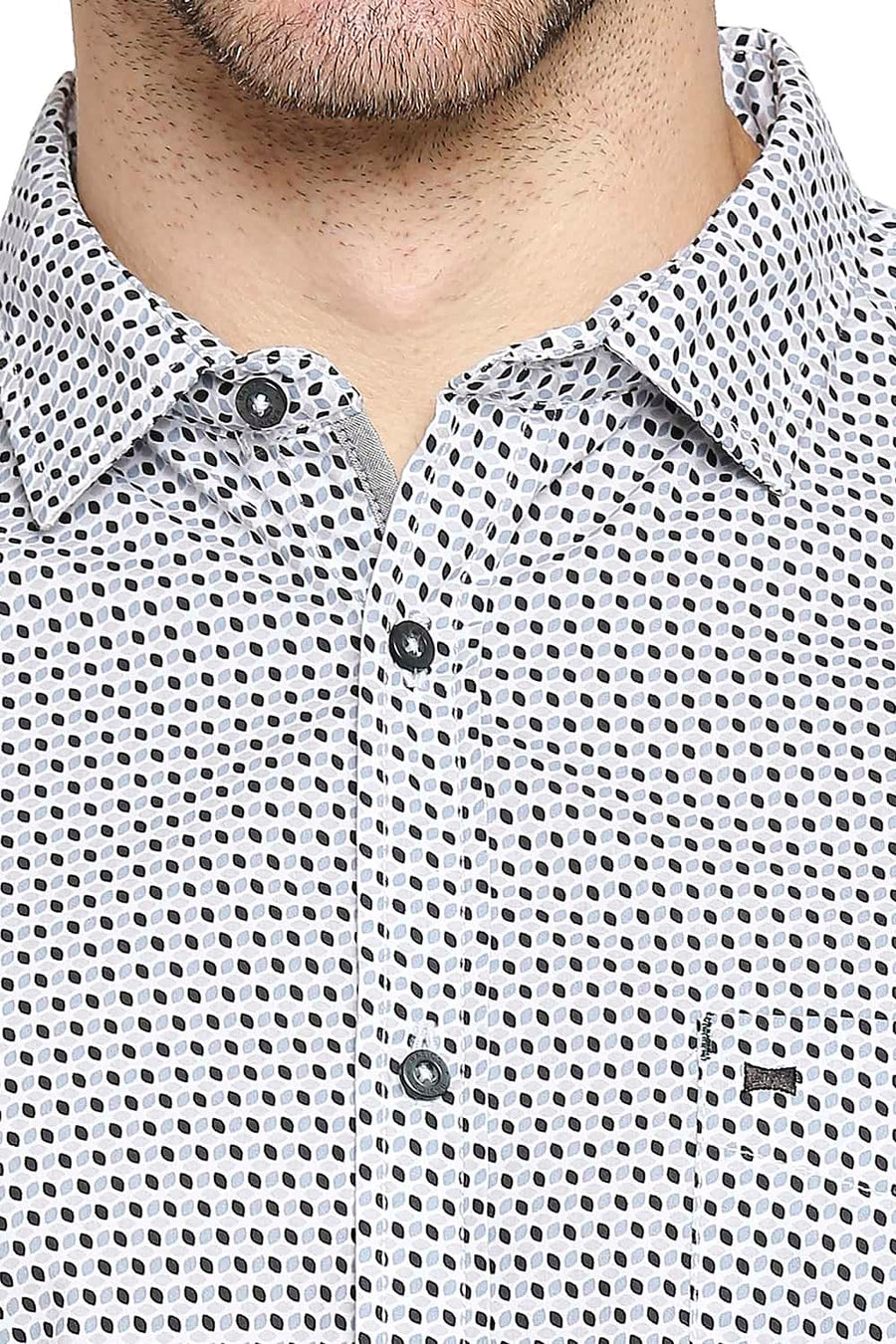 BASICS SLIM FIT ASH GREY POPLIN PRINTED SHIRT