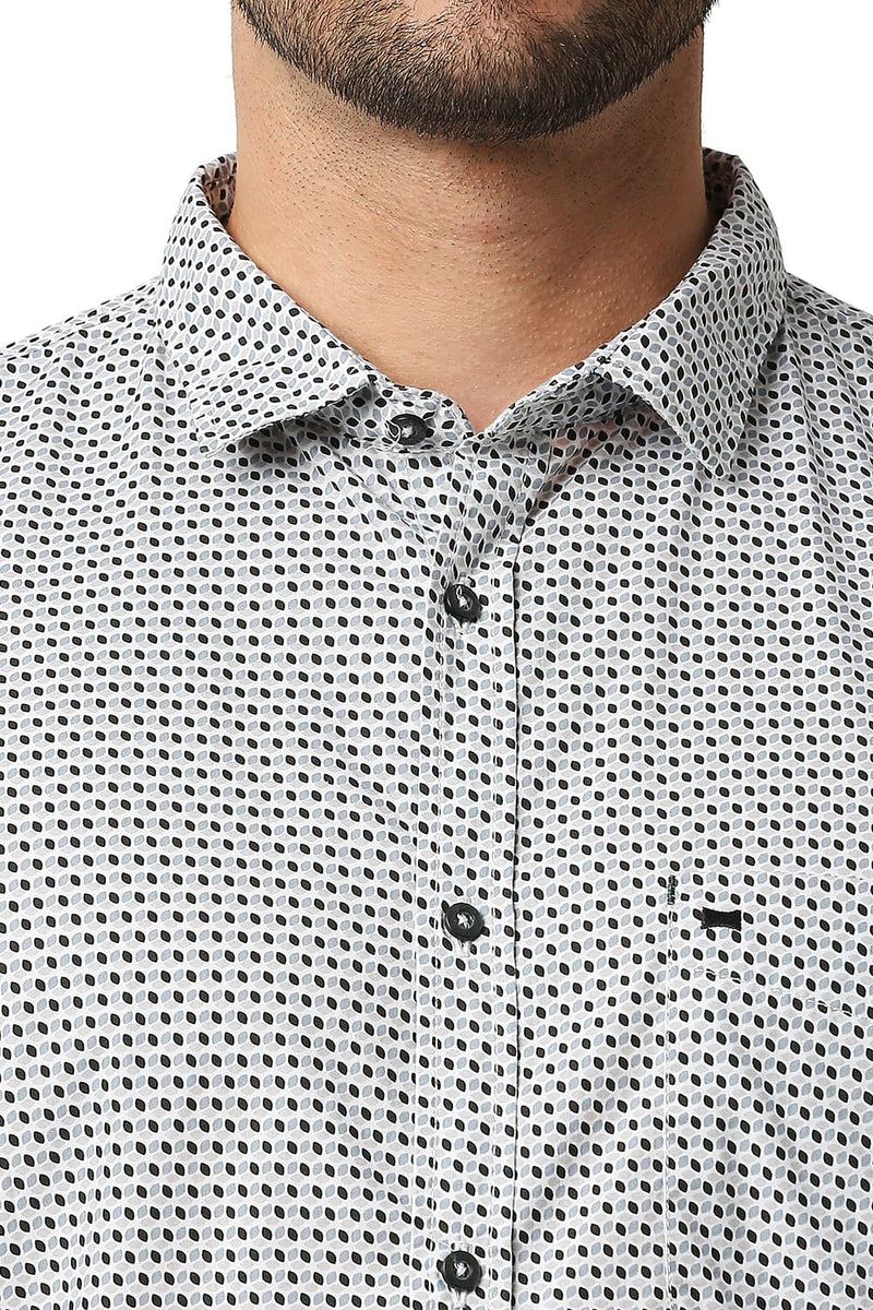 BASICS SLIM FIT POPLIN PRINTED HALFSLEEVES SHIRT