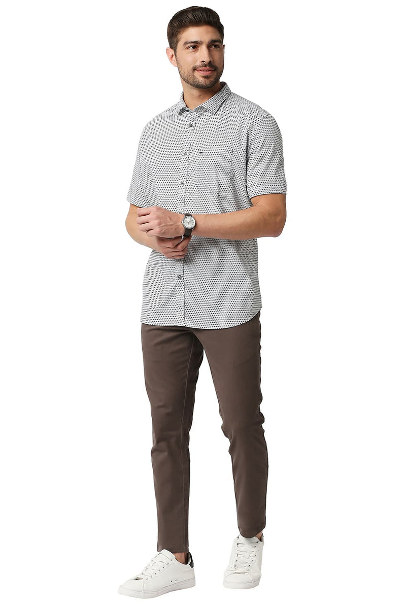 BASICS SLIM FIT POPLIN PRINTED HALFSLEEVES SHIRT