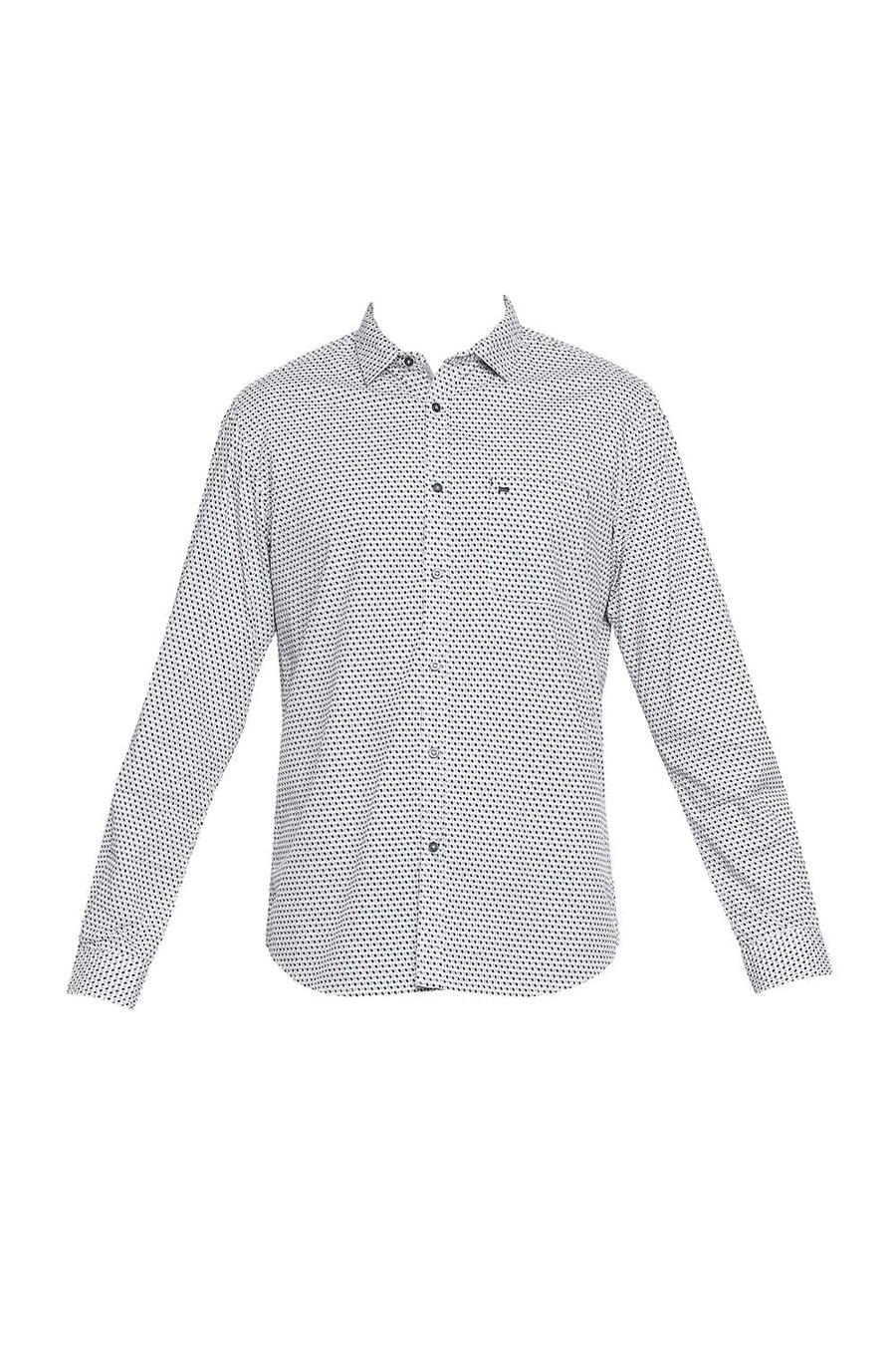 BASICS SLIM FIT ASH GREY POPLIN PRINTED SHIRT