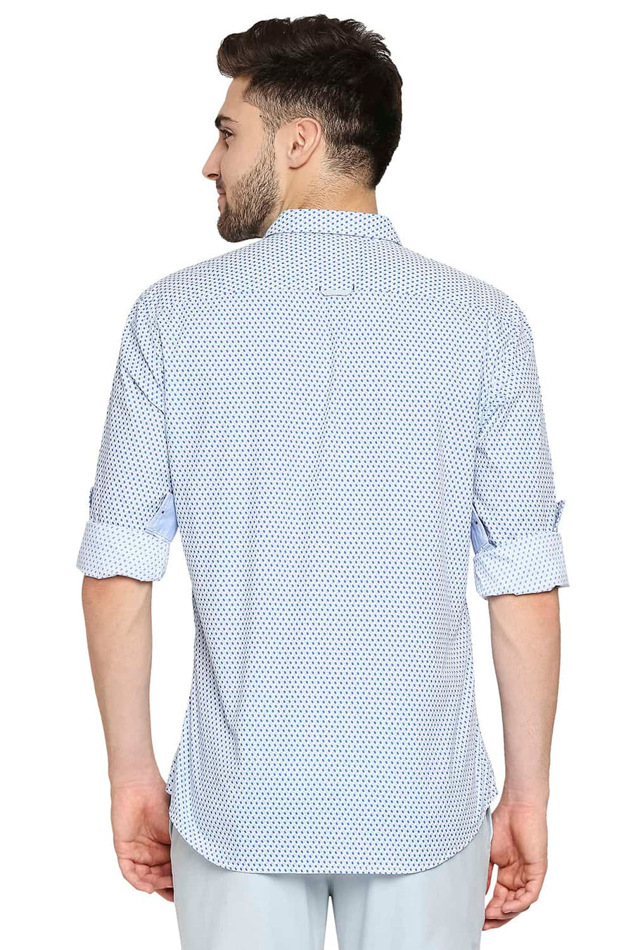 BASICS SLIM FIT BONNIE BLUE POPLIN PRINTED SHIRT
