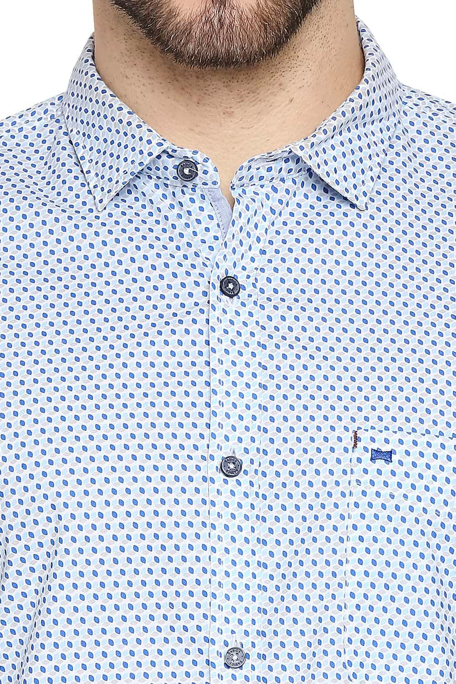 BASICS SLIM FIT BONNIE BLUE POPLIN PRINTED SHIRT