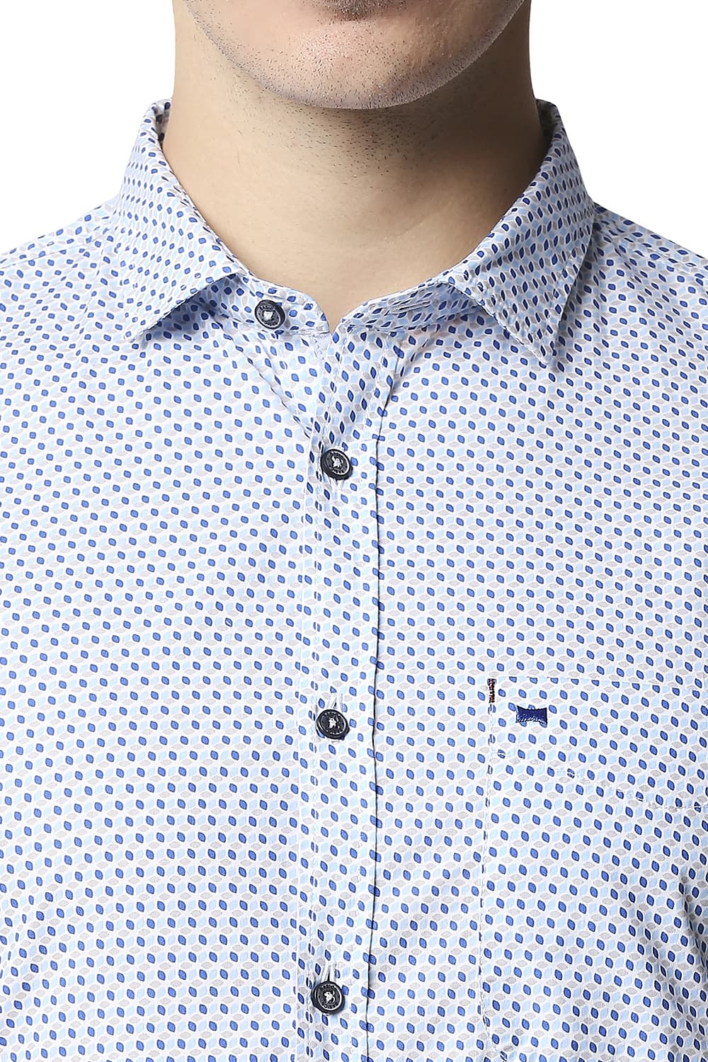 BASICS SLIM FIT POPLIN PRINTED HALFSLEEVES SHIRT