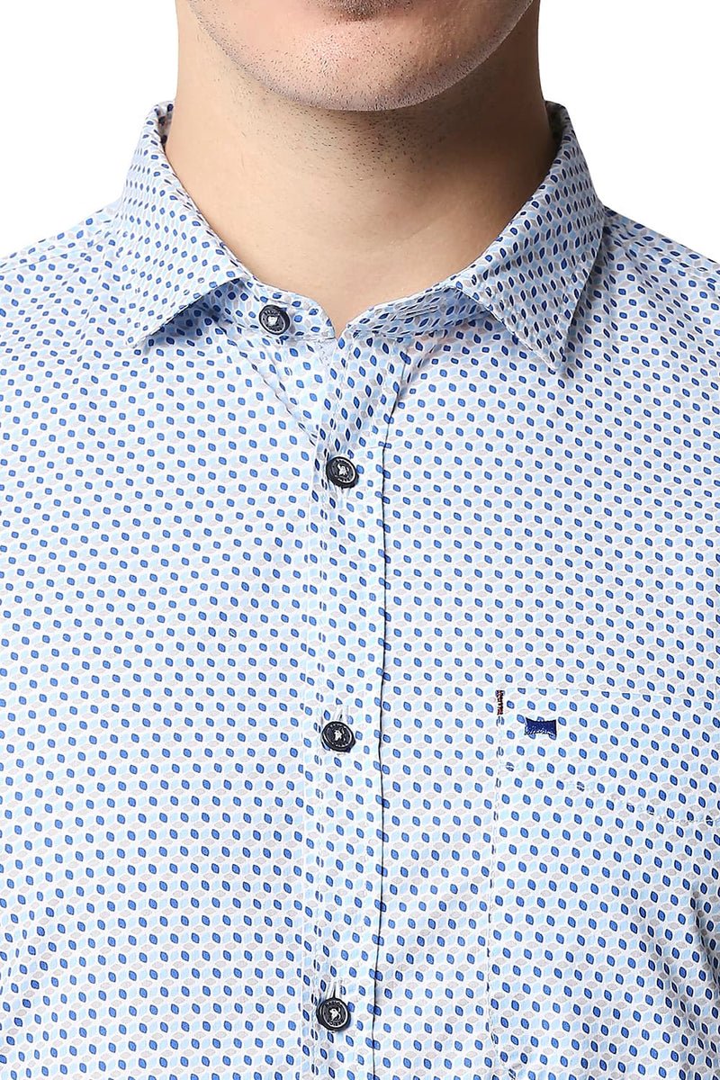 BASICS SLIM FIT POPLIN PRINTED HALFSLEEVES SHIRT