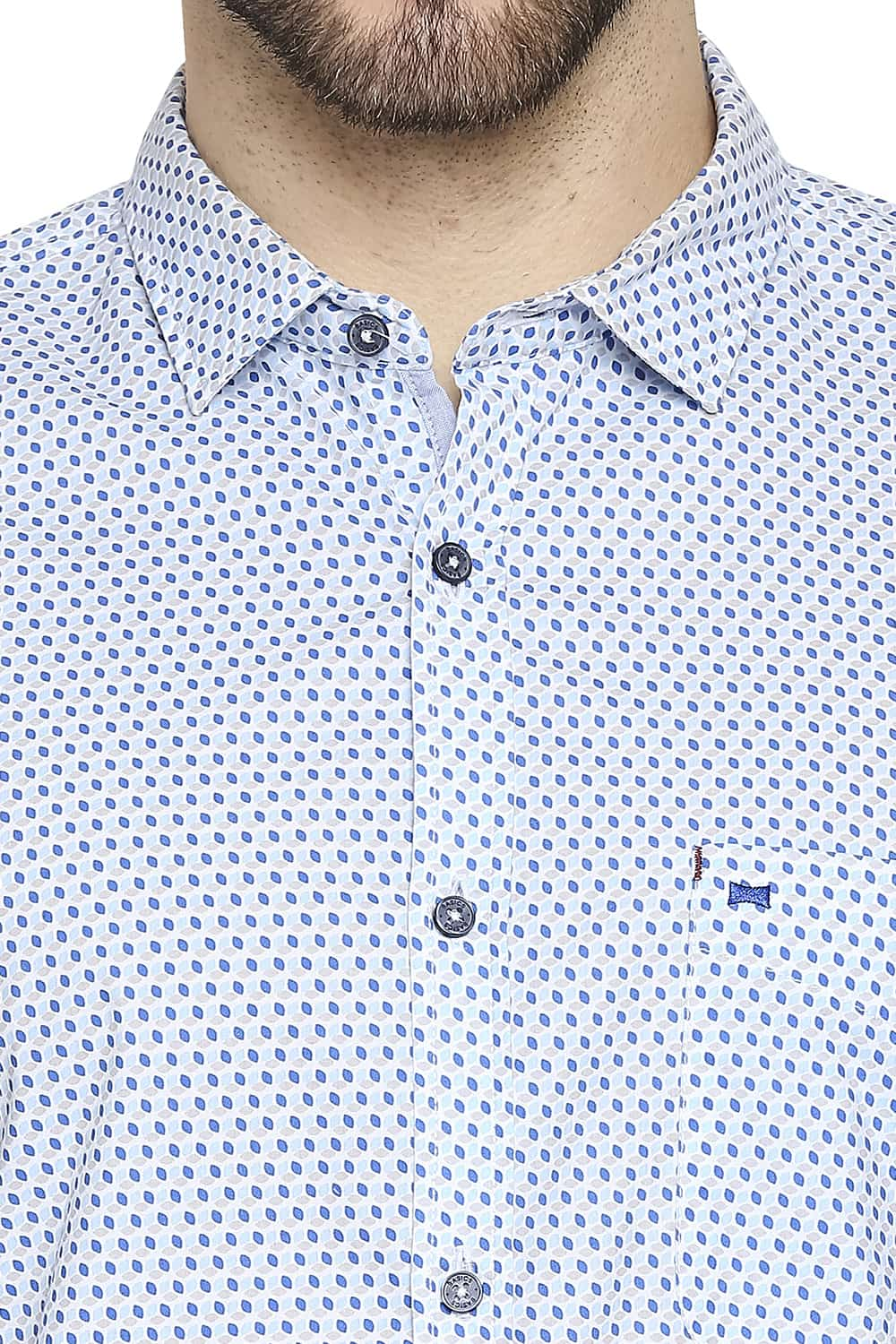 BASICS SLIM FIT POPLIN PRINTED SHIRT