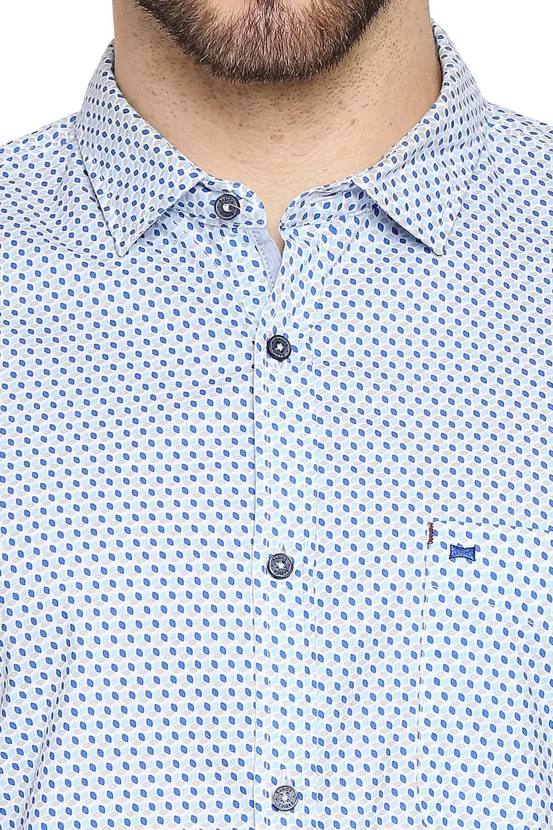 BASICS SLIM FIT POPLIN PRINTED SHIRT