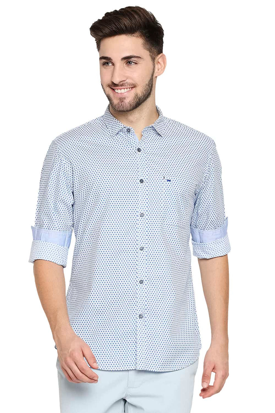 BASICS SLIM FIT BONNIE BLUE POPLIN PRINTED SHIRT