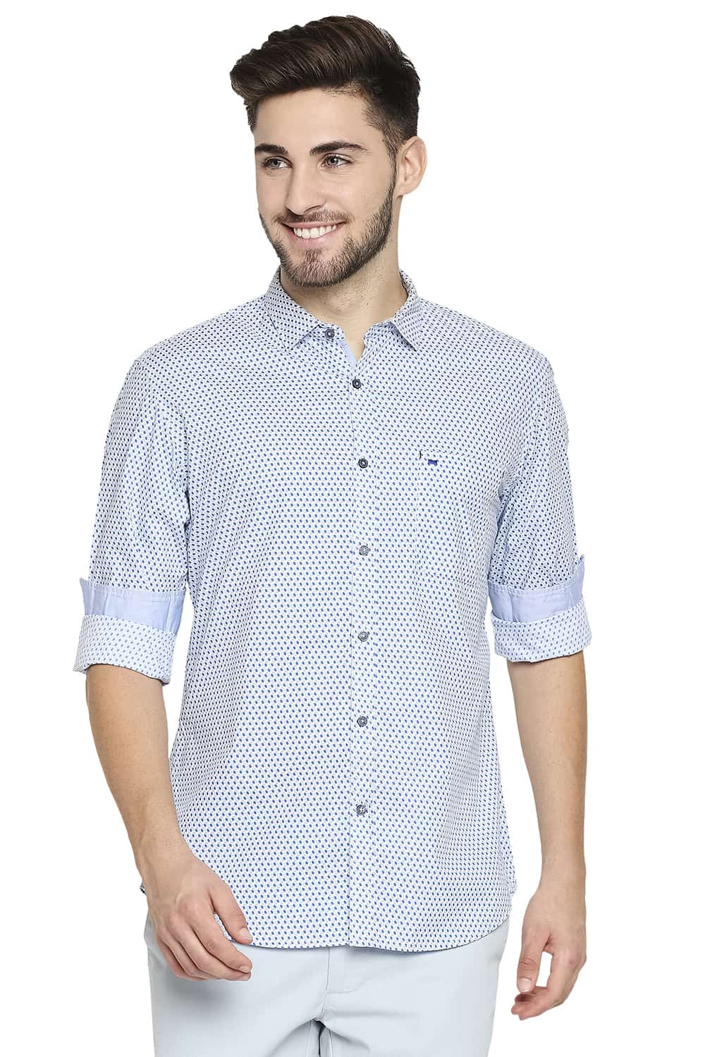 BASICS SLIM FIT POPLIN PRINTED SHIRT