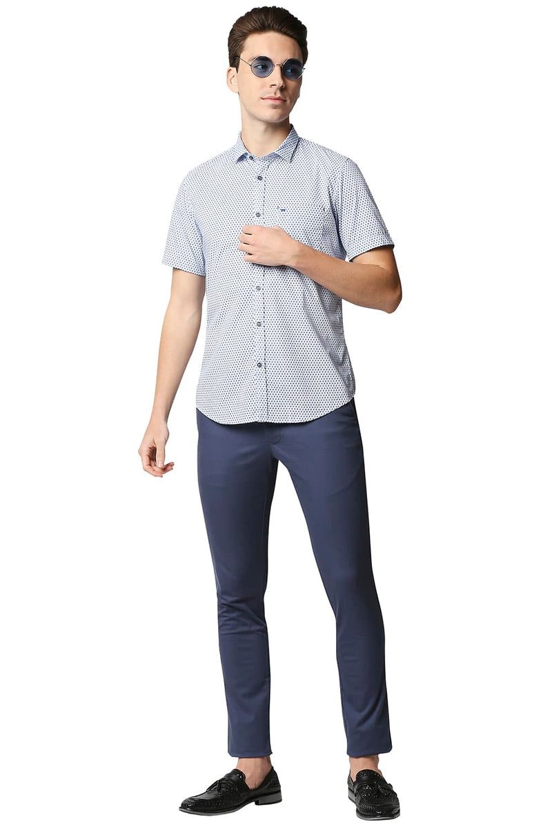 BASICS SLIM FIT POPLIN PRINTED HALFSLEEVES SHIRT