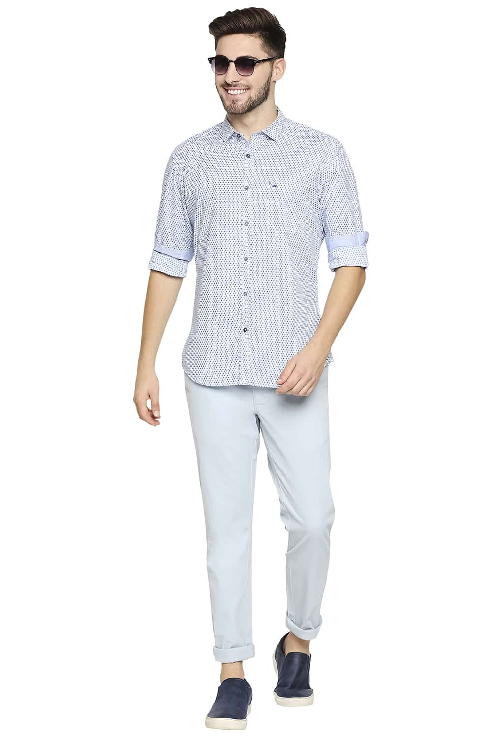 BASICS SLIM FIT POPLIN PRINTED SHIRT