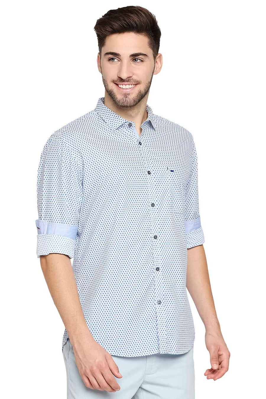 BASICS SLIM FIT BONNIE BLUE POPLIN PRINTED SHIRT