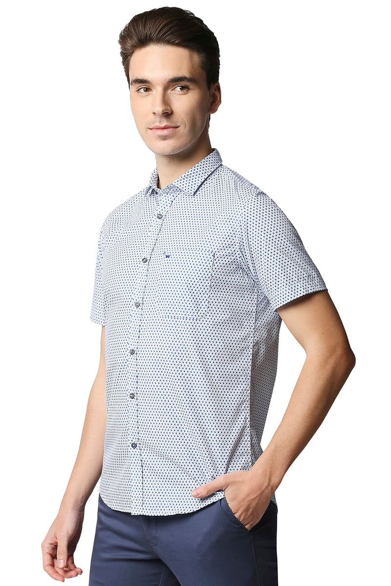 BASICS SLIM FIT POPLIN PRINTED HALFSLEEVES SHIRT