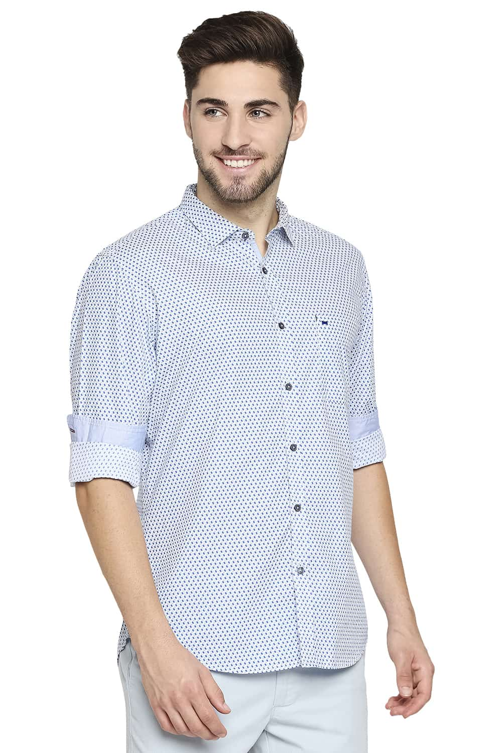 BASICS SLIM FIT POPLIN PRINTED SHIRT