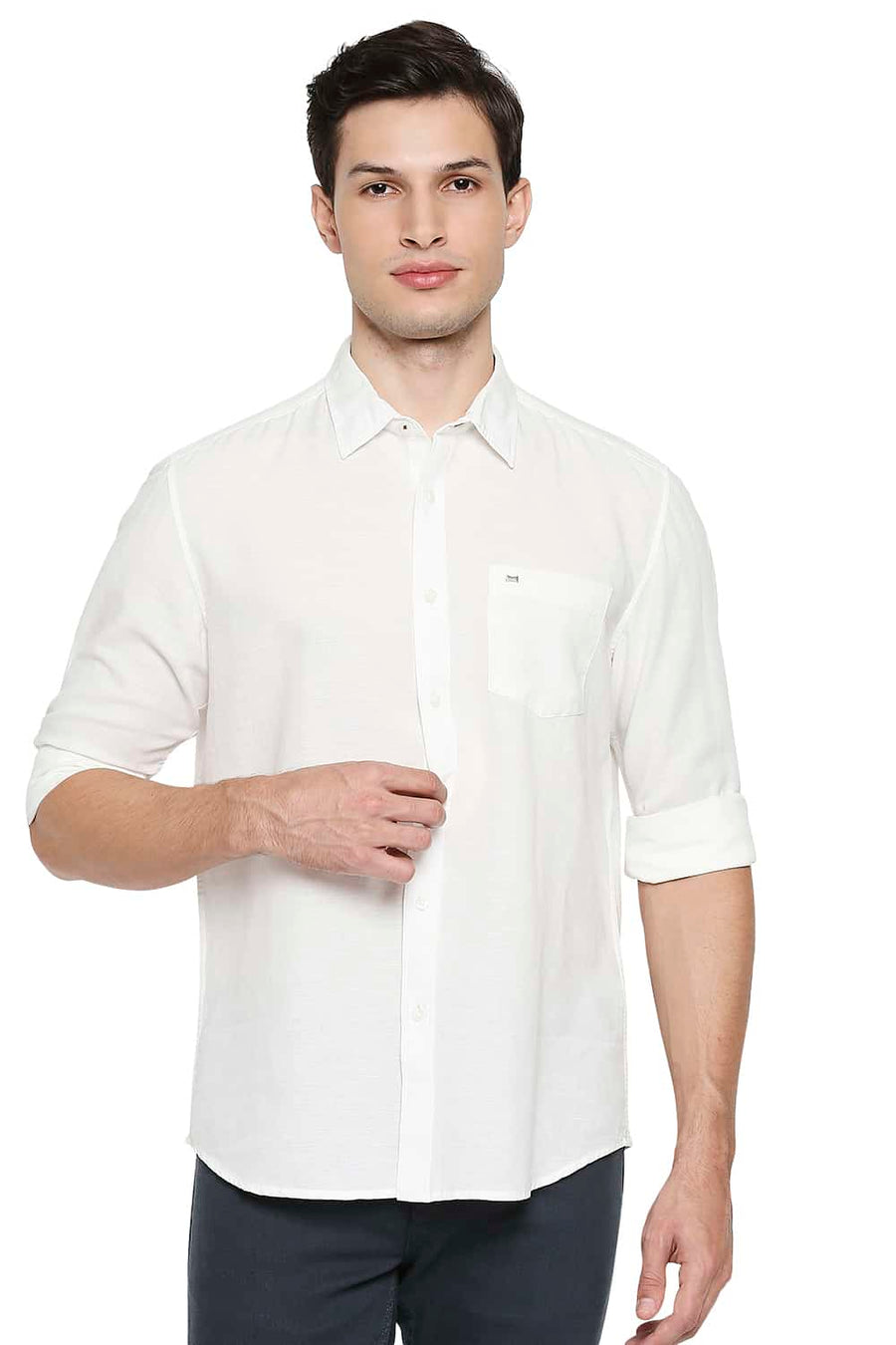 BASICS SLIM FIT BRIGHT WHITE COTTON HEMP SHIRT