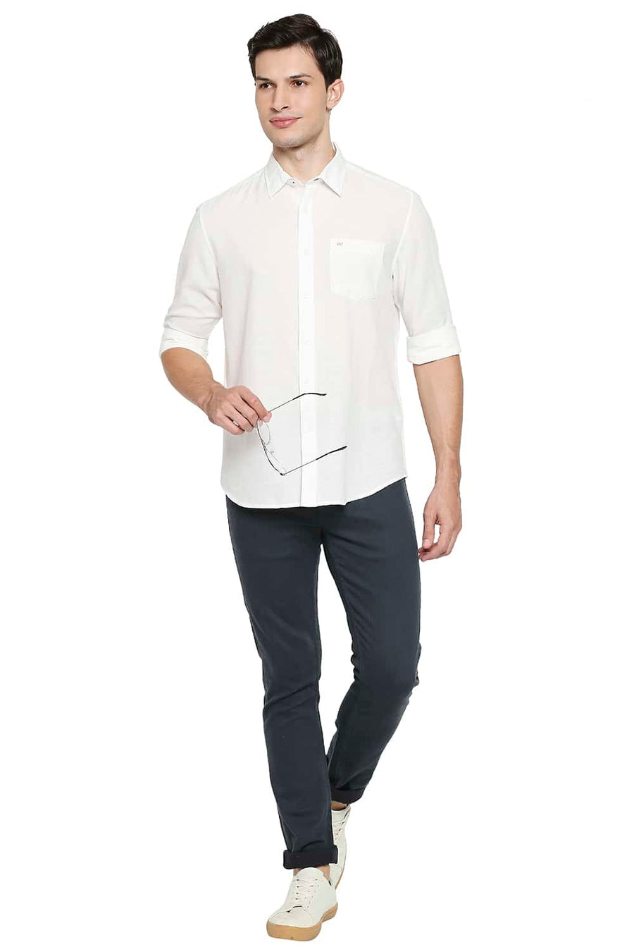 BASICS SLIM FIT BRIGHT WHITE COTTON HEMP SHIRT