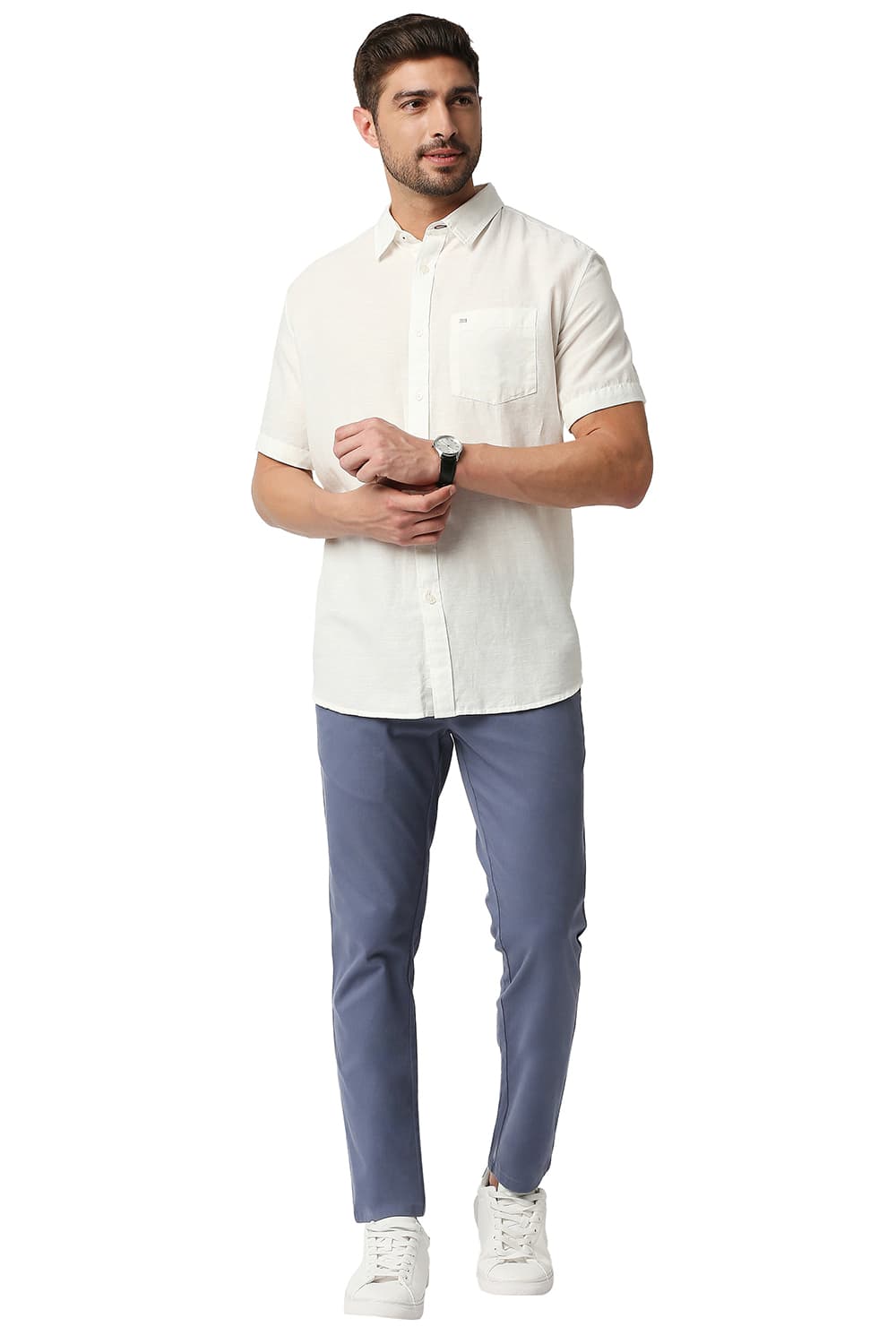 BASICS SLIM FIT COTTON HEMP HALFSLEEVES SHIRT