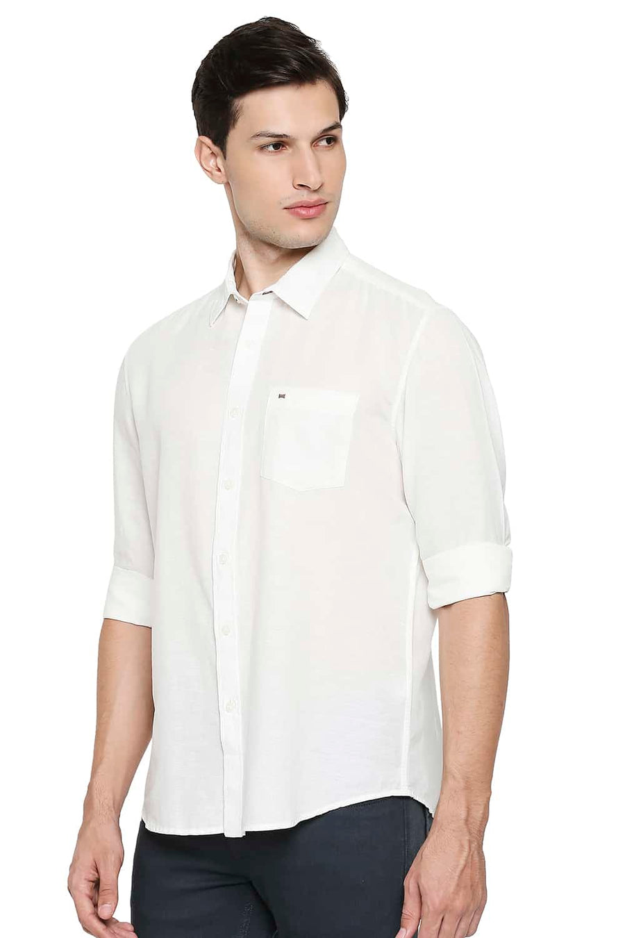 BASICS SLIM FIT BRIGHT WHITE COTTON HEMP SHIRT